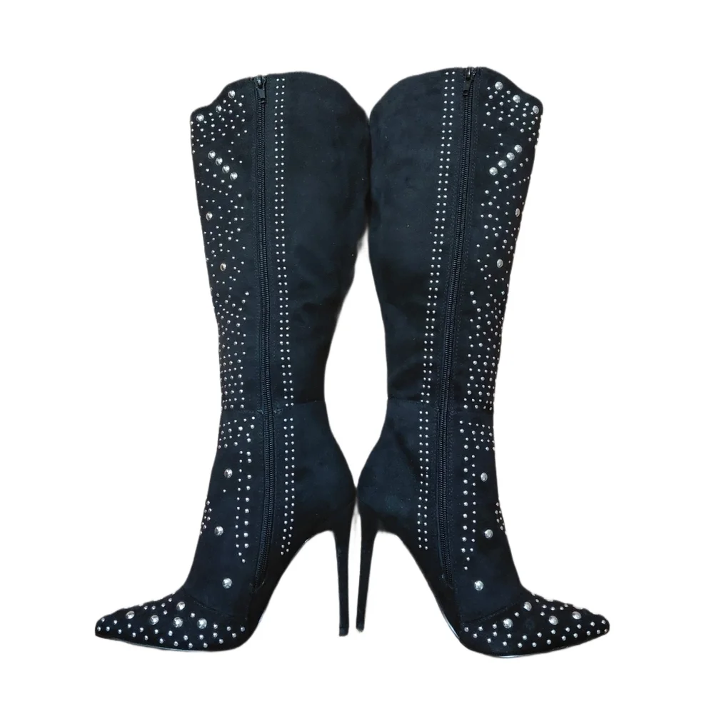 Scene Black Studded Knee-High Stiletto Boots Size 7